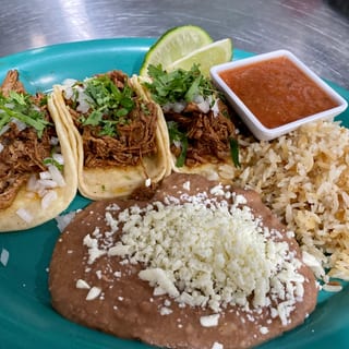 3 Street Tacos,Rice, Beans